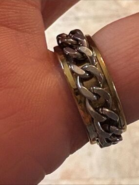 Men's Two-Tone Chain Inlay Ring - Silver and Gold Size 7.5